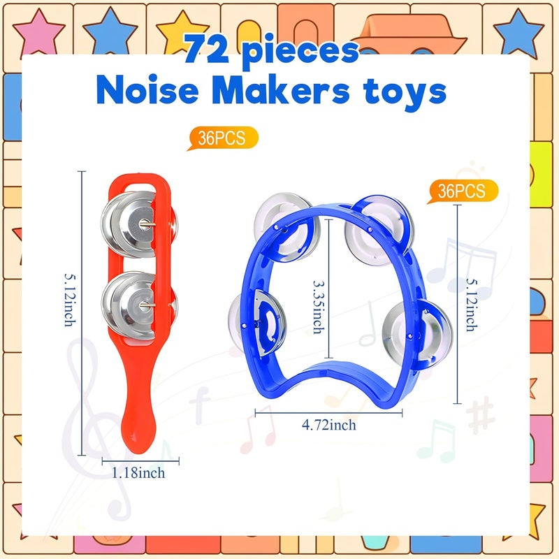 Lukmaa 72 Pcs Tambourines Bulk, 36 Plastic Hand Bells 36 Cymbals Noise Makers Musical Toy Instruments Gift for Valentine Church Sunday School, Education Activities, Christian Charity Donation(Round) - Image 2